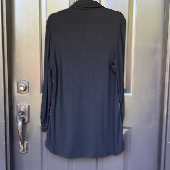 Shirtwaist half button-down solid black  Knit back fall print-front Tunic/Dress - Picture 5 of 6